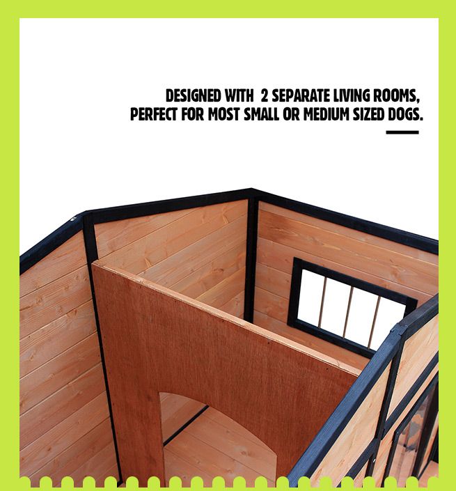 Petscene XXL Wooden Dog Kennel 2Door Timber Pet House w/ Patio