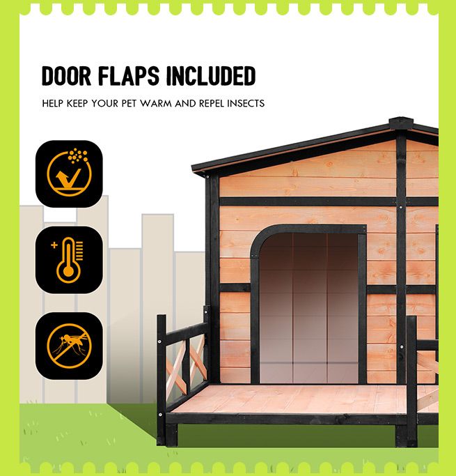 Petscene XXL Wooden Dog Kennel 2Door Timber Pet House w/ Patio