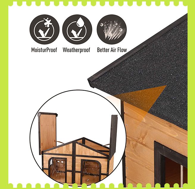 Petscene XXL Wooden Dog Kennel 2Door Timber Pet House w/ Patio