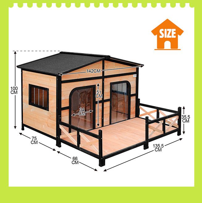 Petscene XXL Wooden Dog Kennel 2-Door Timber Pet House w/ Patio ...