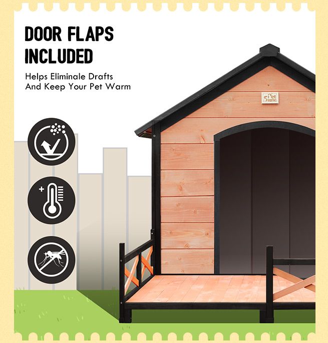 XL Size Wooden Kennel Outdoor Pet Dog House w/ Liftup Roof Patio