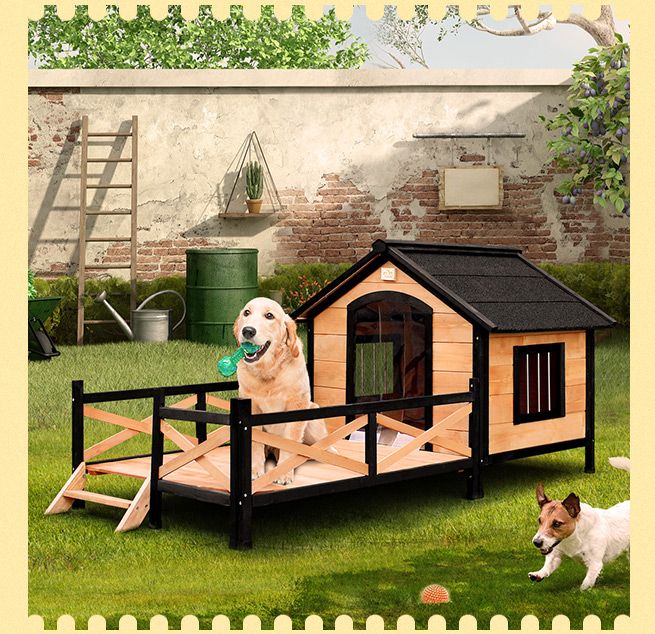 XL Size Wooden Kennel Outdoor Pet Dog House w/ Liftup Roof Patio