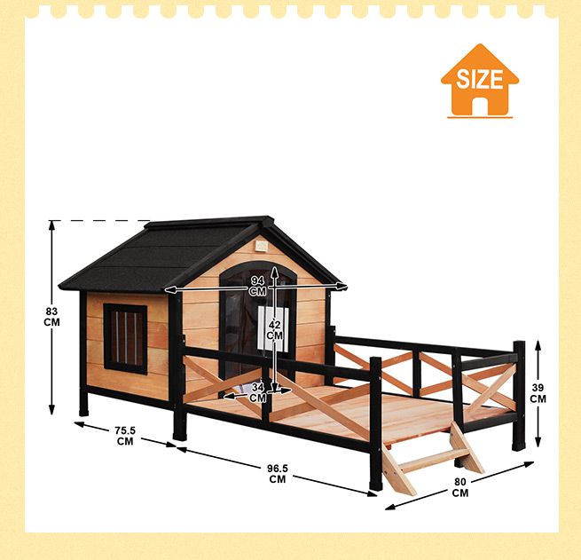 XL Size Wooden Kennel Outdoor Pet Dog House w/ Lift-up Roof Patio ...