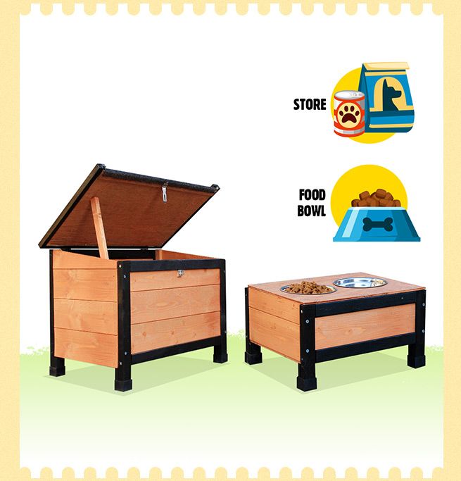 L Size Wooden Dog Kennel Timber Pet House with Storage Box Food Bowls Crazy Sales