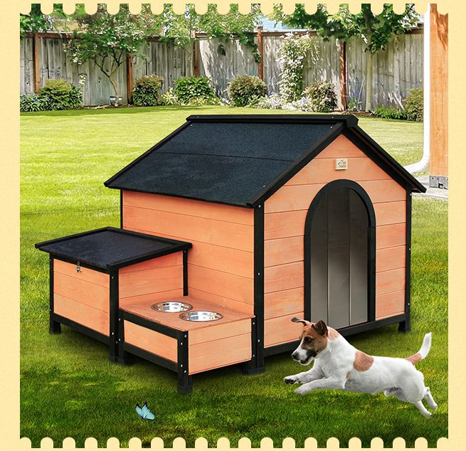 L Size Wooden Dog Kennel Timber Pet House with Storage Box Food Bowls Crazy Sales