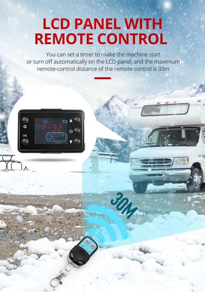 8kW 12V RV Diesel Air Heater Kit Portable Vehicle Heater w LCD Remote Control - Black & Grey