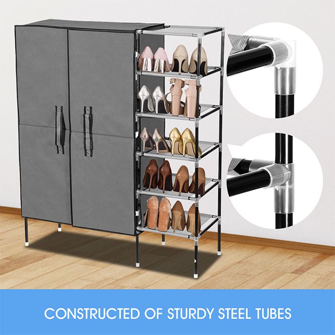 20 Pairs 5 Tier Metal Shoe Rack Cabinet Stackable Shelf Shoe Storage Organizer 2 Rows