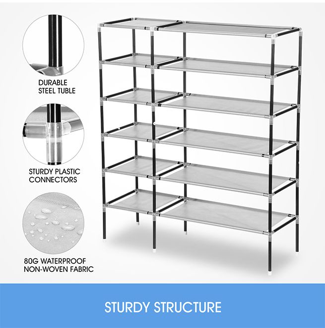 20 Pairs 5 Tier Metal Shoe Rack Cabinet Stackable Shelf Shoe Storage Organizer 2 Rows