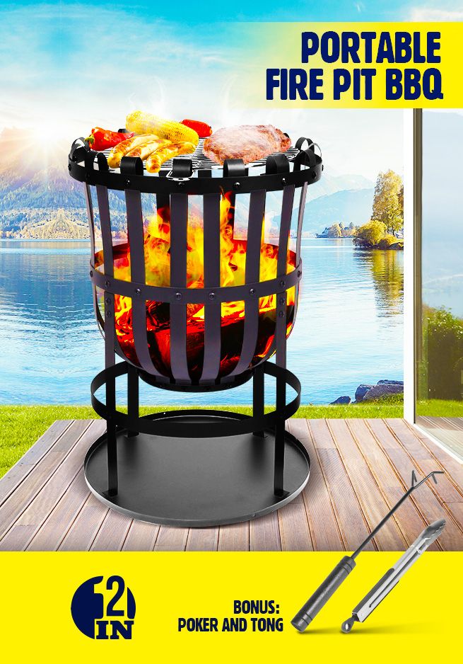 16" Fire Pit BBQ Grill Fireplace Outdoor Portable Brazier Camping Patio