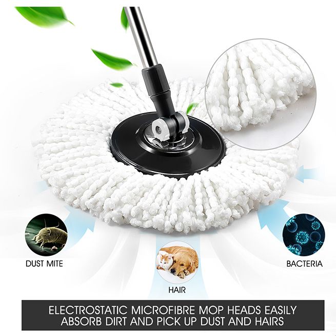 Dr Fussy 360 Degree Spin Rotating Mop and Bucket Set with Wheels and 4 Microfibre Mop Heads