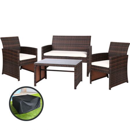 Gardeon Garden Furniture Outdoor Lounge Setting Wicker Sofa Set Storage Cover Brown