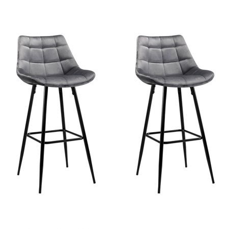 Artiss 2x Bar Stools Velvet Chairs Grey