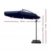 Instahut 3m Outdoor Umbrella w/Base Cantilever Garden Beach Patio Navy