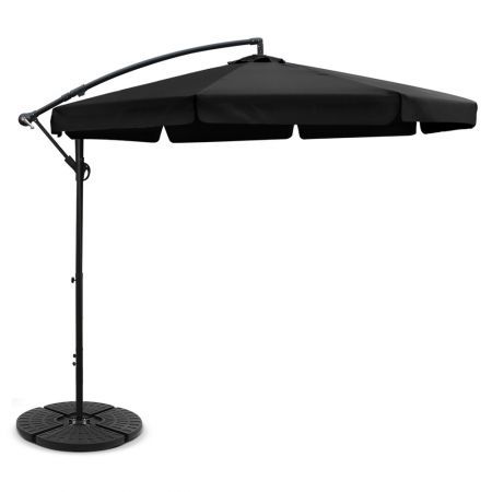 Instahut 3m Outdoor Umbrella w/Base Cantilever Garden Patio Beach Black