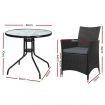 Gardeon 3PC Bistro Set Outdoor Furniture Rattan Table Chairs Cushion Patio Garden Idris