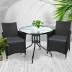 Gardeon 3PC Bistro Set Outdoor Furniture Rattan Table Chairs Cushion Patio Garden Idris