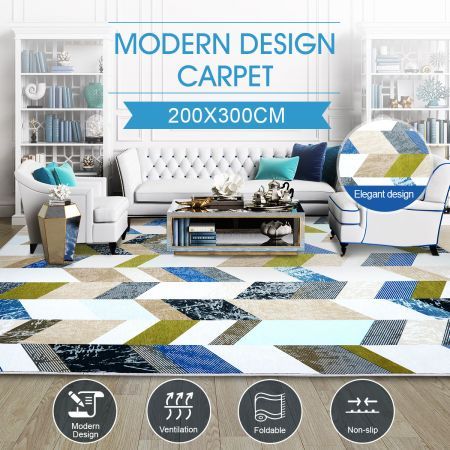 2x3m Large Floor Rug Super Soft Short Area Rug Multi-Striped Carpet Floor Mat Lounge Space