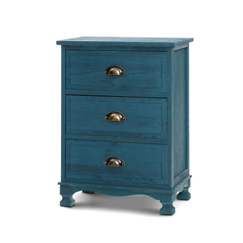 Artiss Bedside Tables Drawers Side Table Cabinet Vintage Blue Storage Nightstand