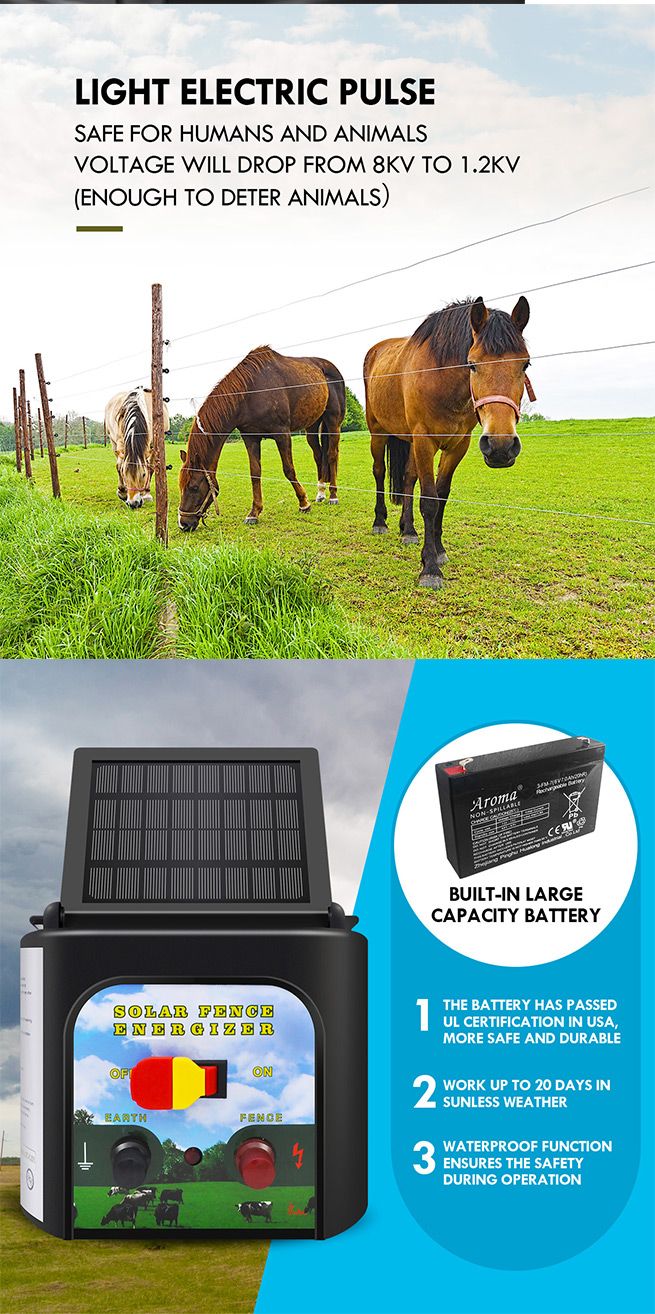 8km Solar Electric Fence Energiser 0.3 Joule Low Impedance Fence