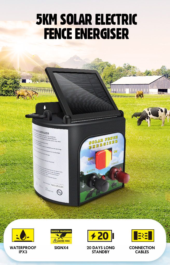 5km Solar Electric Fence Energiser 0.15 Joule Low Impedance Fence