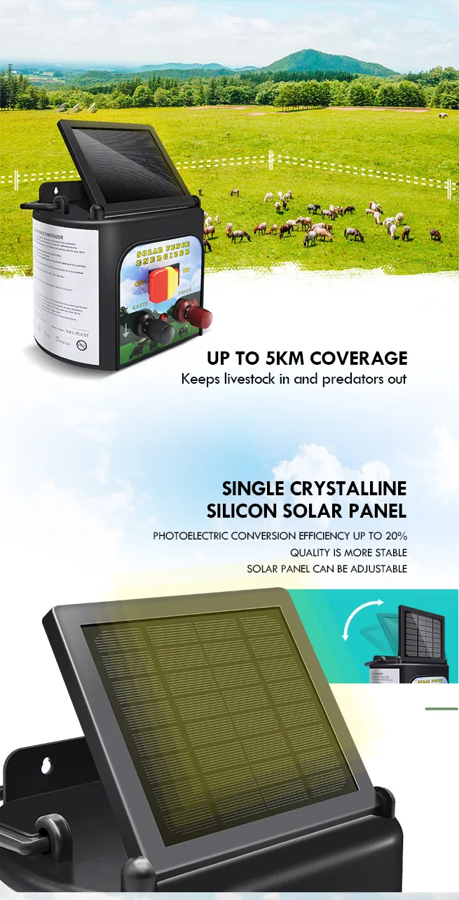 5km Solar Electric Fence Energiser 0.15 Joule Low Impedance Fence