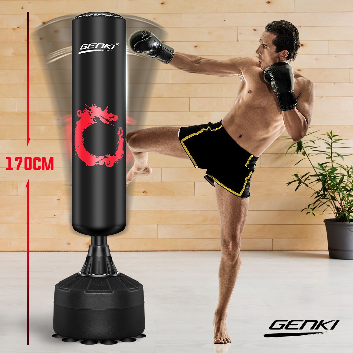 Genki 170cm Free Standing Boxing Punching Bag Stand Dummy Kick MMA UFC Training Bag