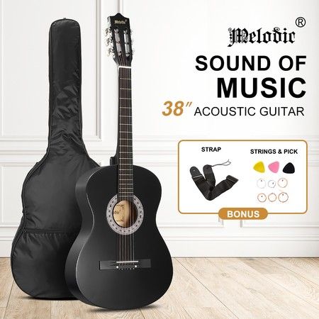 Melodic 38 Inch Round Acoustic Guitar Pack Classical Cutaway Black
