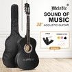 Melodic 38 Inch Round Acoustic Guitar Pack Classical Cutaway Black