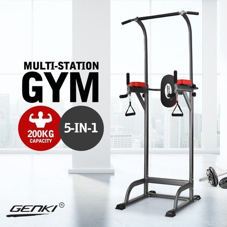 Genki Multi-Function Power Tower Adjustable Strength Training Equipment Black