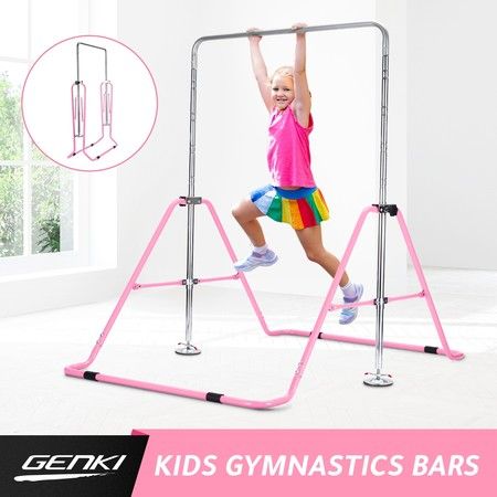 Genki Gymnastics Training Bar Height Adjustable Horizontal Bar for Kids Children Pink