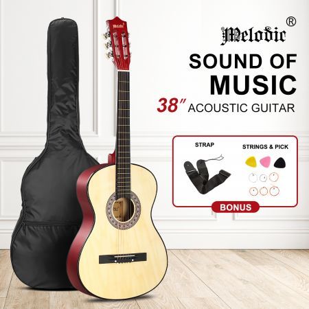 Melodic 38 Inch Round Acoustic Guitar Pack Classical Cutaway Natural Colour