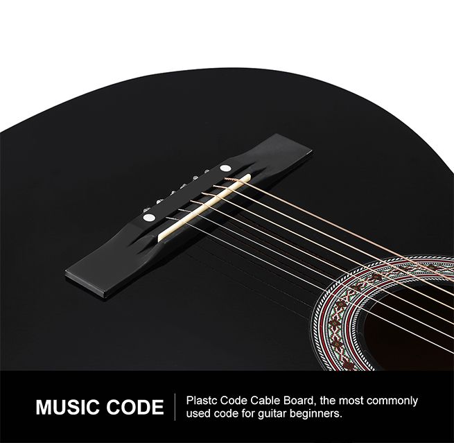 Melodic 38 Inch Round Acoustic Guitar Pack Classical Cutaway Black ...