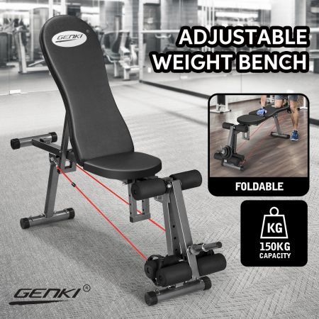 Genki Black Adjustable Weight FID Bench Fitness Home Gym with Elastic Ropes