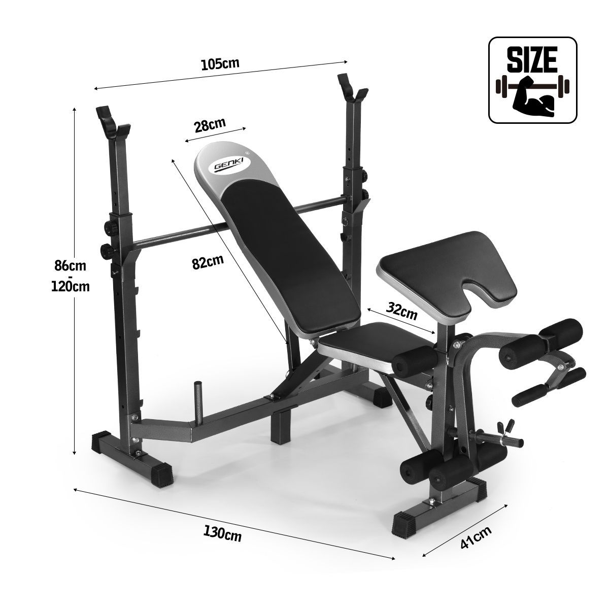 Genki MultiStation Weight Bench Home Gym Fitness Equipment Black