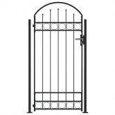 Fence Gate with Arched Top and 2 Posts 100x200 cm Black