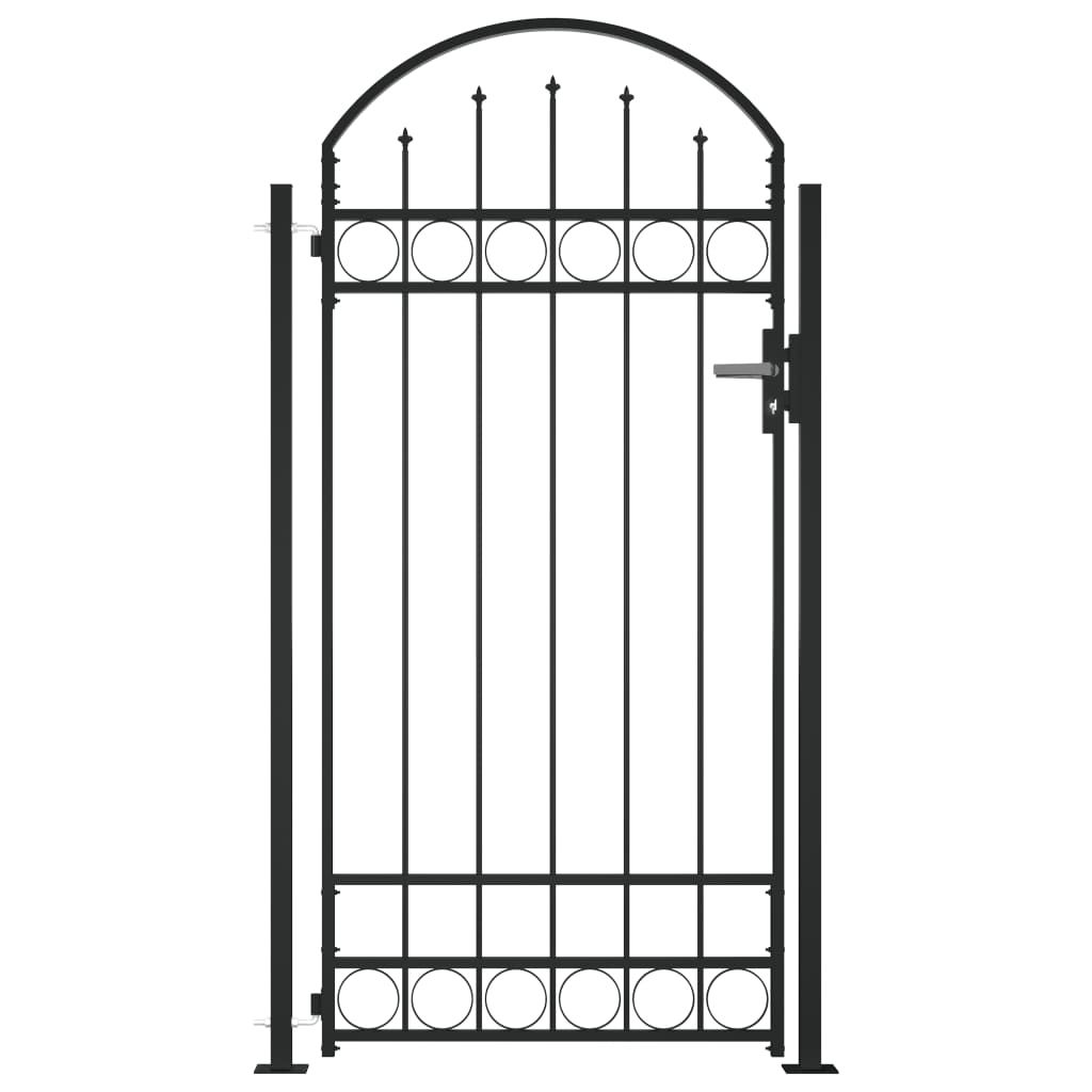 Fence Gate with Arched Top and 2 Posts 100x200 cm Black