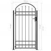 Fence Gate with Arched Top and 2 Posts 100x200 cm Black