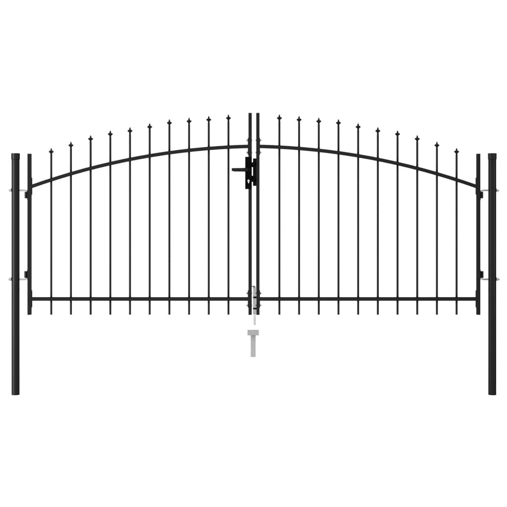 Fence Gate Double Door with Spike Top Steel 3x1.25 m Black