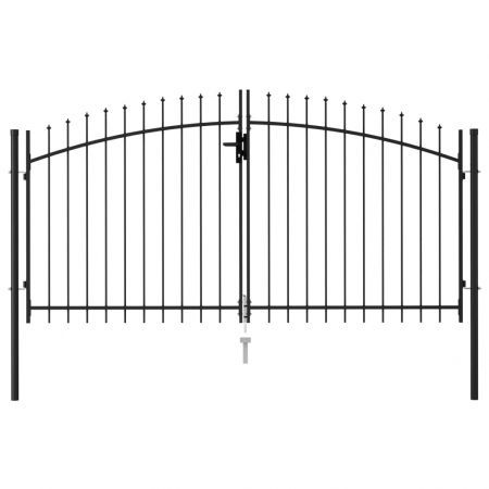 Fence Gate Double Door with Spike Top Steel 3x1.5 m Black