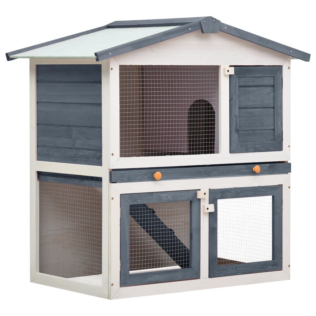 Outdoor Rabbit Hutch 3 Doors Grey Wood