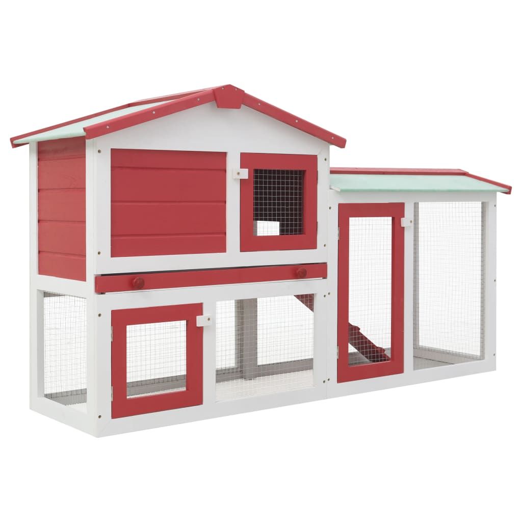 Outdoor Large Rabbit Hutch Red and White 145x45x85 cm Wood