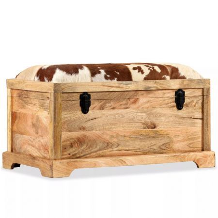 Solid Mango Wood 80x44x44 Cm, Leather And Wood Storage Bench