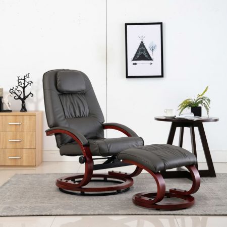 Reclining Chair with Footstool Grey Faux Leather