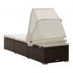 Sun Lounger with Canopy and Cushion Poly Rattan Brown