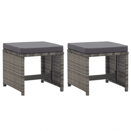 Garden Stools 2 pcs with Cushions Poly Rattan Anthracite