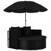 Garden Bed with Parasol Poly Rattan Black