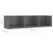 CD Wall Shelf High Gloss Grey 75x18x18 cm Chipboard