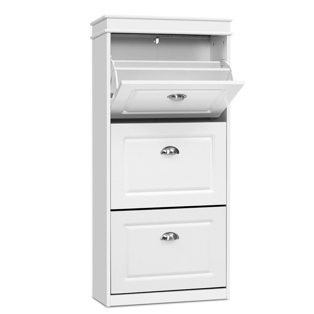 Artiss Shoe Cabinet 18 Pairs 3-tier White Sena