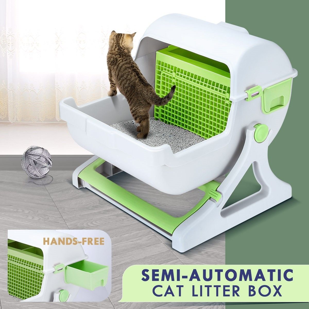 Petscene Cat Litter Box Pet Semi Automatic Cat Toilet Cat Furniture Green