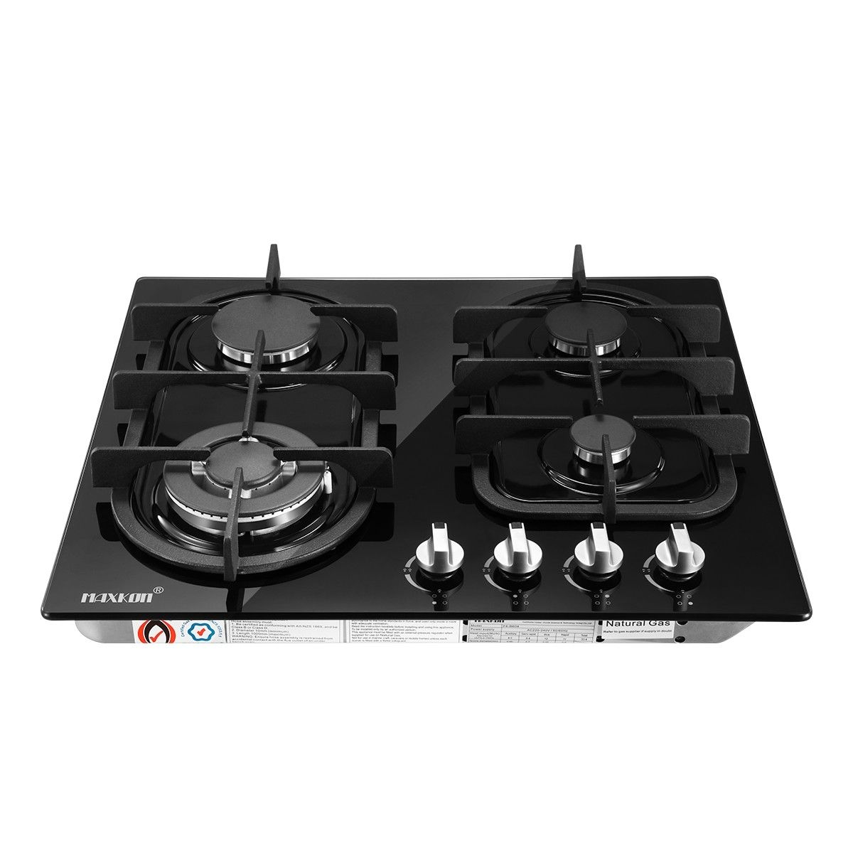 60cm Gas Cooktop 4 Burner Gas Hob Black Tempered Glass Top Gas Stove NG